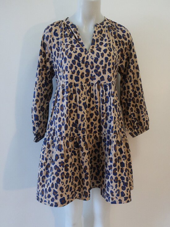 Vineyard Vines Dresses & Skirts - Womens Vineyard Vine Tan Blue (Item- 813) Leopard Print Tiered Mini Dress S